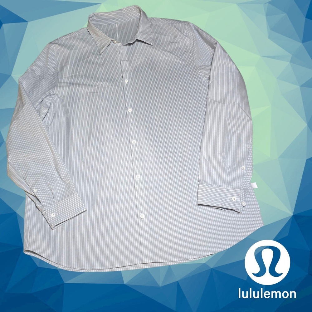 Lululemon Mens Venture Striped Long Sleeve Button Down Shirt Blue White XL